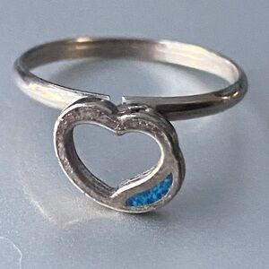 Silver Heart Ring with Blue Accent